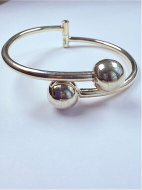 Modernist Orb Ball Bypass Sterling Silver Bangle ATI Hinge Bracelet VITGE Mexico